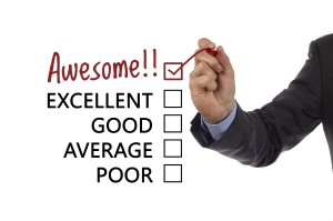 Tick placed in awesome checkbox on customer service satisfaction survey form